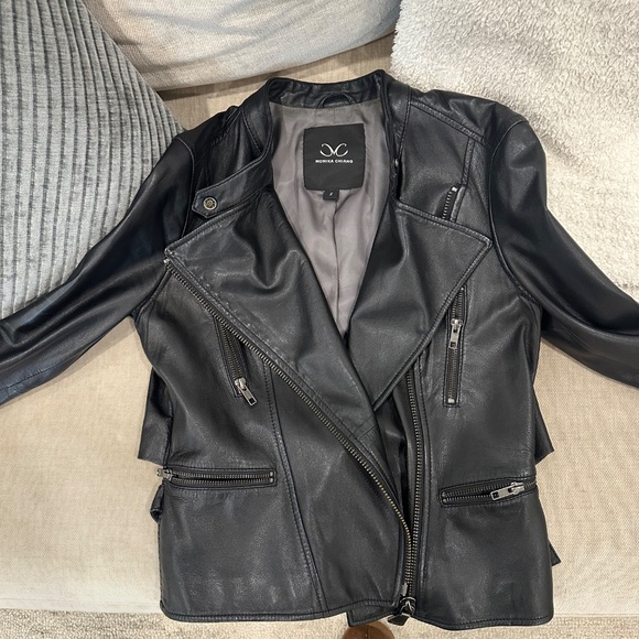 Monika Chiang Black 100% genuine soft leather jacket Size small - Picture 4 of 5